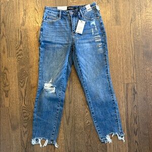 Judy Blue Cropped Slim Fit Ankle Jeans with Distressed Hem